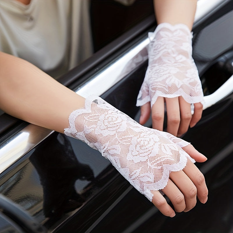 Lace Floral Short Gloves Hollow Out Fingerless Gloves For Women