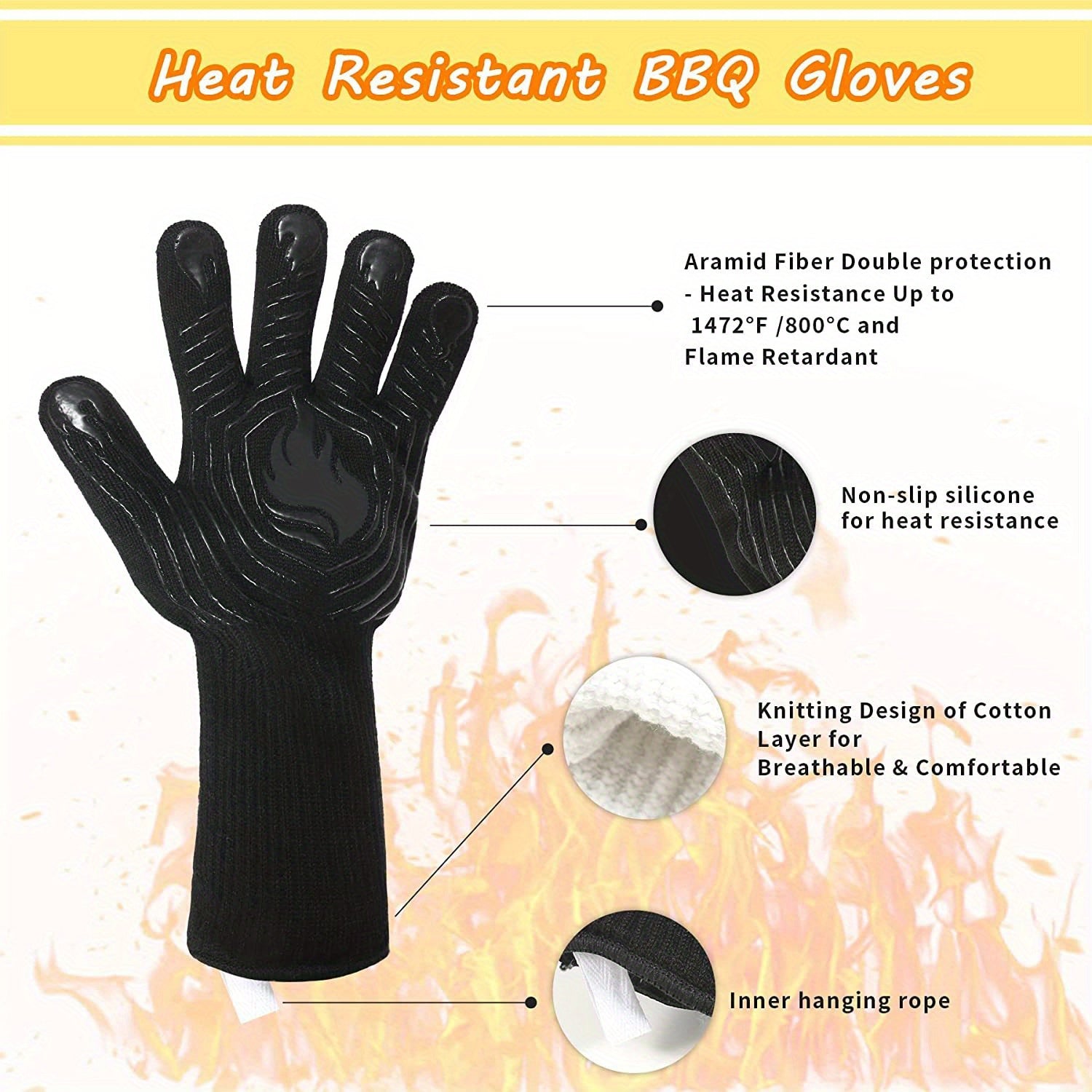 1pc Heat Resistant BBQ Gloves 1472 F Fireproof Mitts Silicone Non Slip Washable