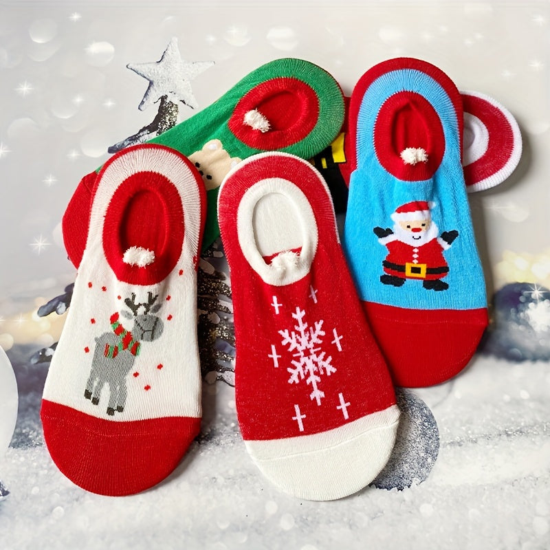 5 Pairs Christmas Print Socks & Ankle Socks Women's Stockings