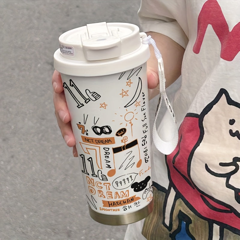 530ml Musical Note Graffiti Thermos Insulated Coffee Cup Men Party Gift