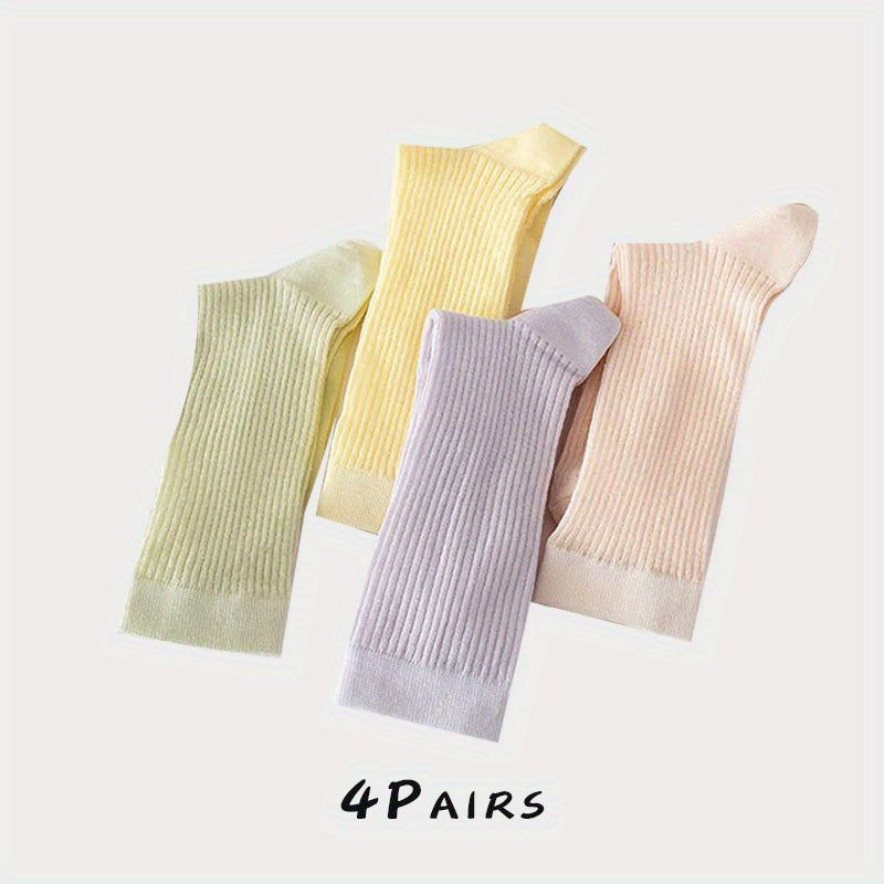 4 Pairs Solid Socks Comfy & Breathable All-match Women's Stockings