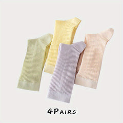 4 Pairs Solid Socks Comfy & Breathable All-match Women's Stockings