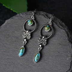 Vintage Turquoise Inlay Earrings Charm Jewelry