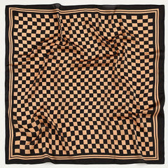 Checkerboard Print Bandana Silk Scarf for Women