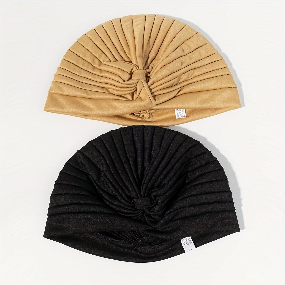 2pcs Turmeric & Turban Cap BowKnot Pleated Head Wraps Elastic Ramadan Head Scarf