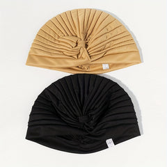 2pcs Turmeric & Turban Cap BowKnot Pleated Head Wraps Elastic Ramadan Head Scarf