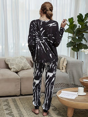 Tie Dye Print Lounge Set Long Sleeve Crew Neck Top & Elastic Waistband Pants