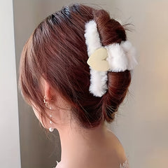 Heart Decor Fluffy Hair Claw Non Slip Hair Styling Accessory