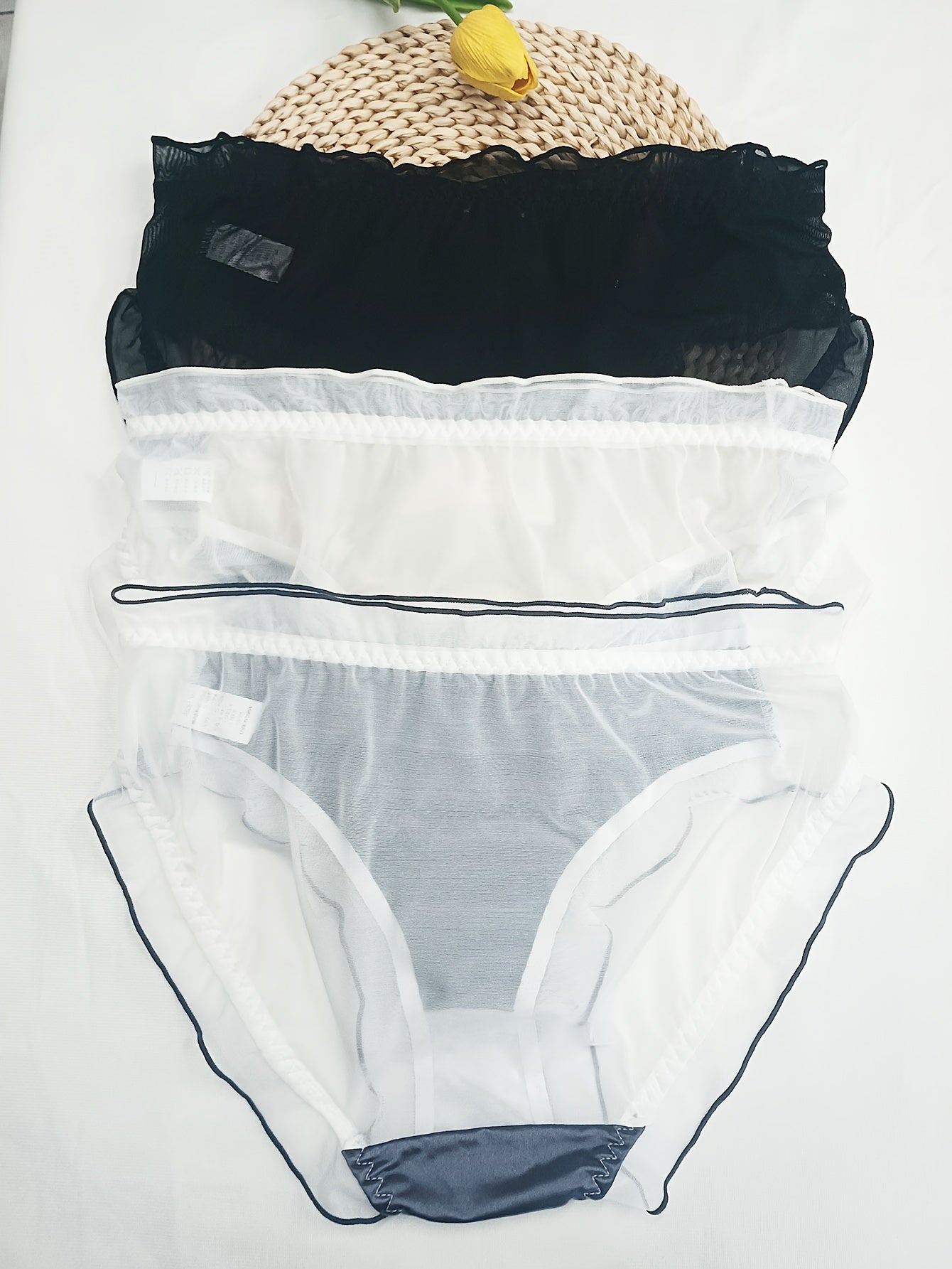3pcs Contrast Mesh Briefs Comfy & Breathable Intimates Panties