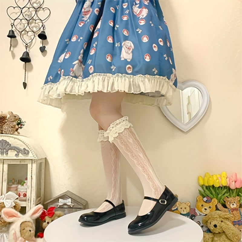 Ruffle Bow Calf Socks Lolita Knee High Socks Women's Hosiery
