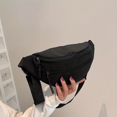 Casual Nylon Crossbody Bag Double Zipper Solid Small Bag