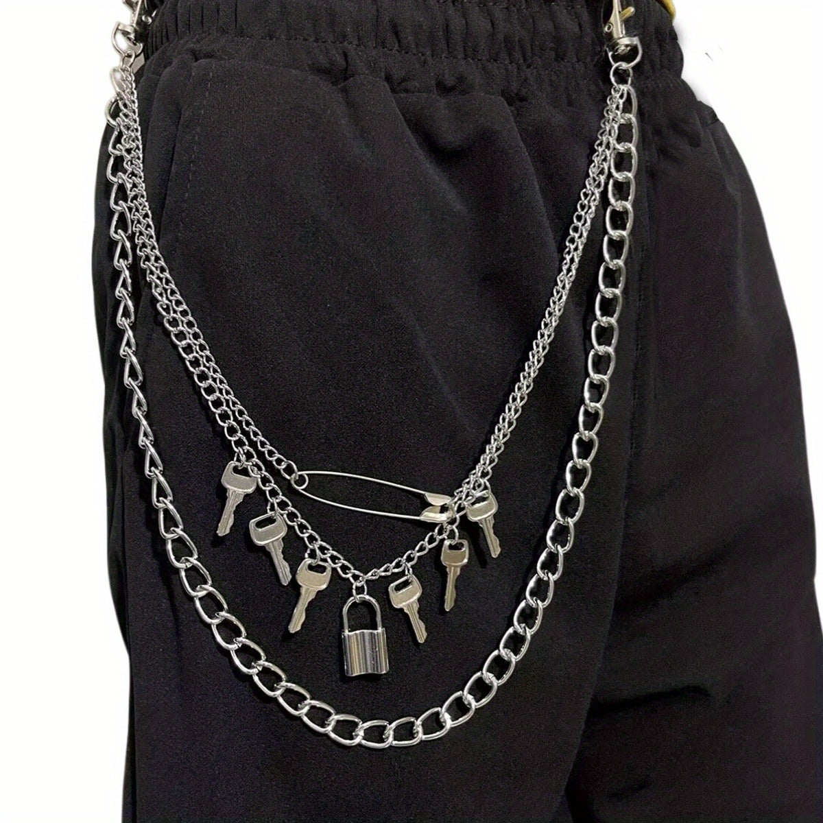 Key Lock Three Layer Waist Chain Hip Hop Rock Chain Punk Gothic Belt Chain
