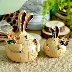 Easter Resin Decorations - Rabbit & People Picking Flowers - Rural Style