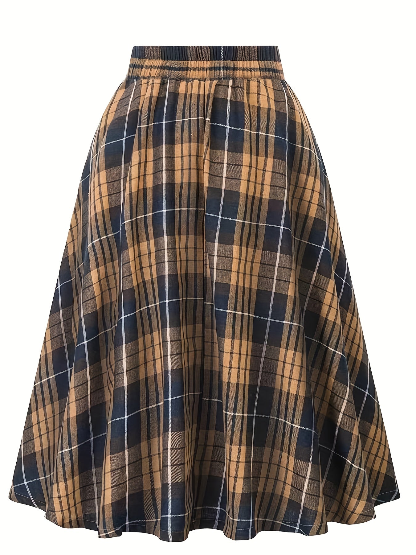  Grunge Skirt Women's Plus Plaid Print Button Elastic Ruffle Skirt
