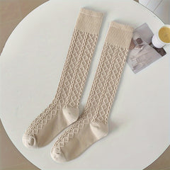 Argyle Textured Calf Socks Knee High Stockings Women's Hosiery
