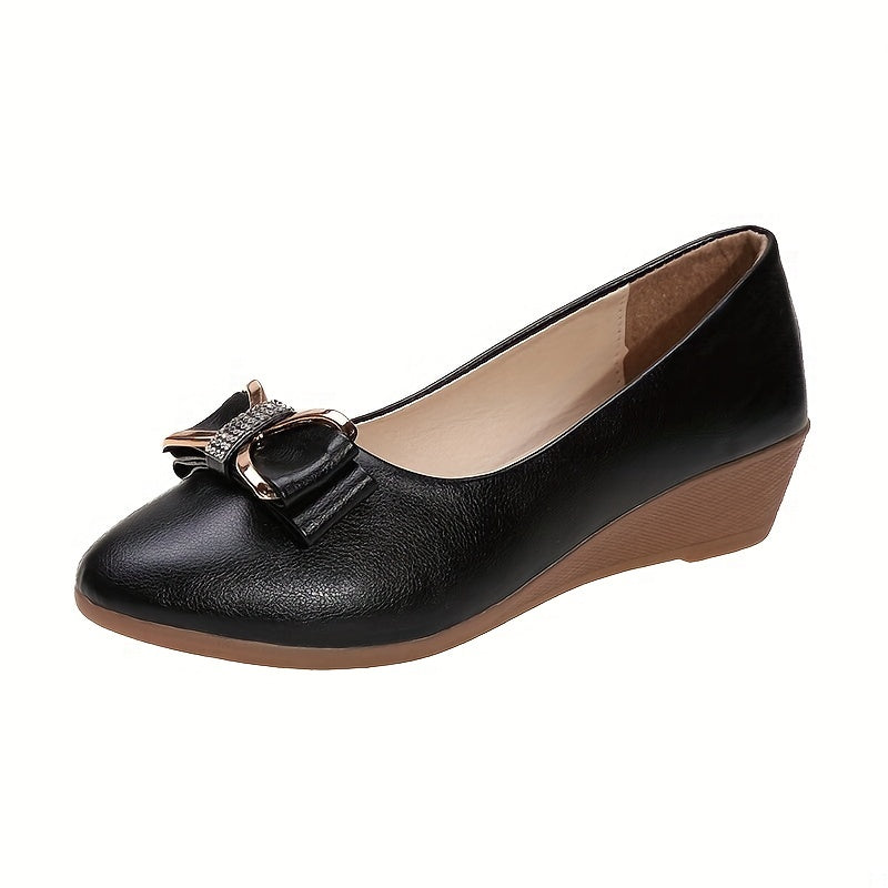 Bowknot Decor Wedge Heel Shoes Casual Point Toe Comfortable Walking Shoes