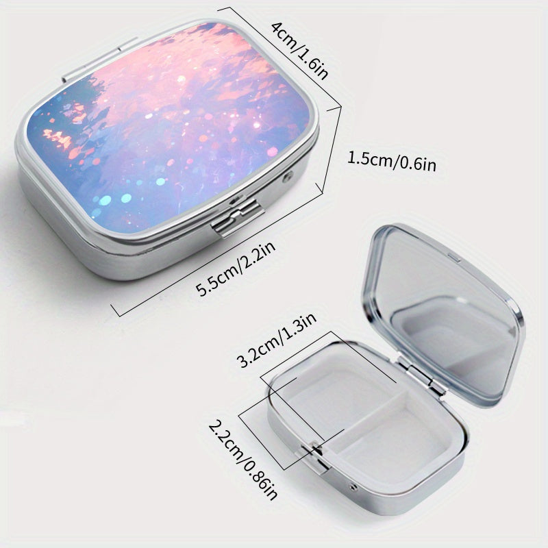 Sparkling Printed Square Pill Box Two Compartment Mini Portable Pill Box