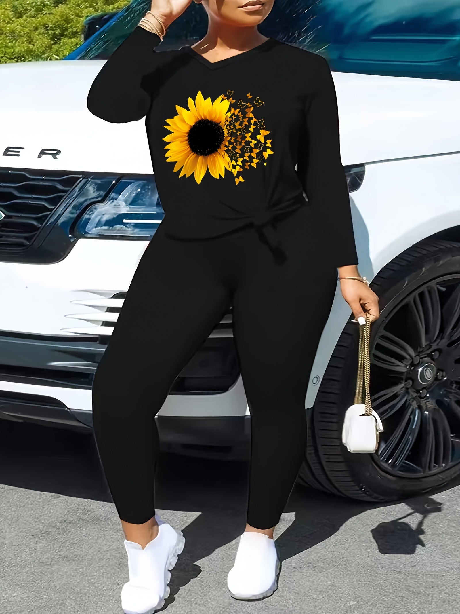  Sunflower & Butterfly Print 2 Piece Set