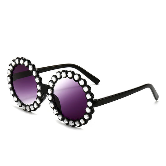 Y2K Rhinestone Round Frame Sunglasses for Girls
