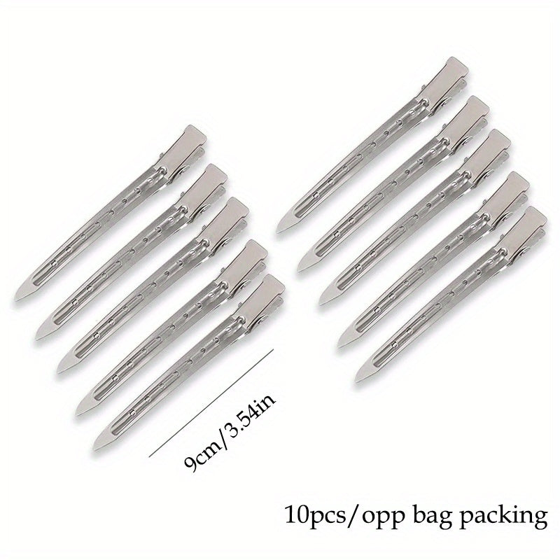 10pcs Silvery Metal Hair Clips for Styling, Salon Tool