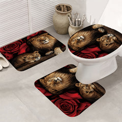 Waterproof Lion & Rose Flower Shower Curtain Set with 12 Hooks