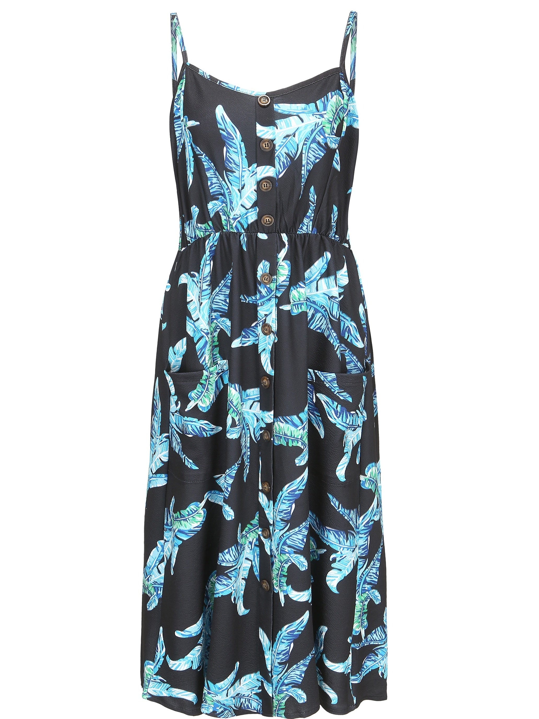  Button Detail Spaghetti Strap Cami Dress