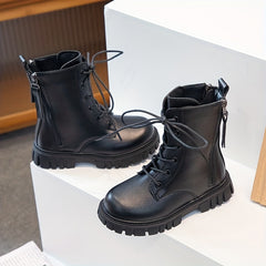 Girls Kids Lace Up Boots Non Slip Zipper Comfortable Indoor Outdoor