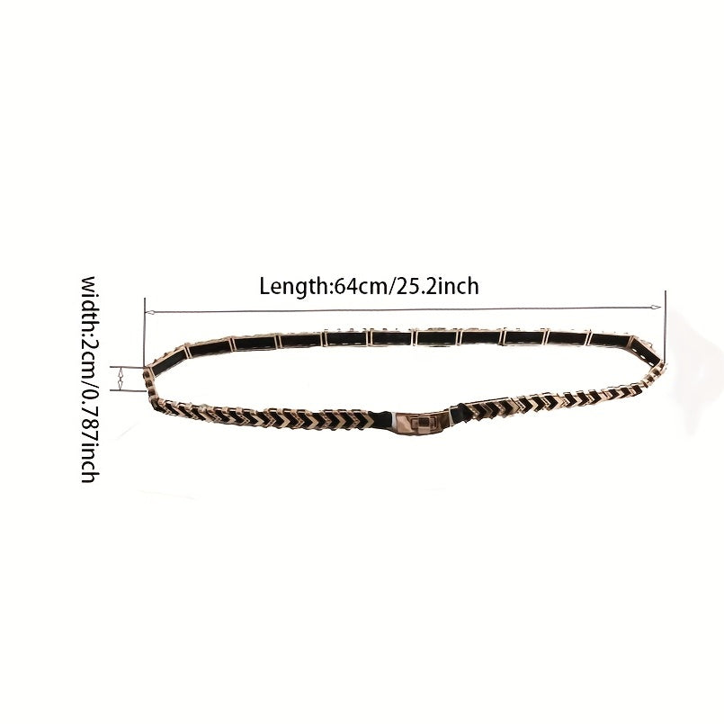 Geometric Linked Metal Belt Golden Waistband Dress Girdle Elastic Thin