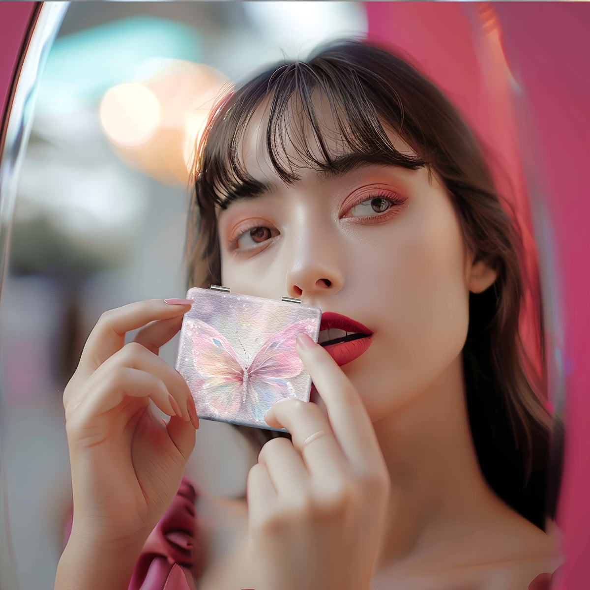 Folding Butterfly Glass Makeup Mirror for Women and Girls