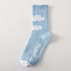 Letter & Cow Spot Print Mid Tube Socks Women's Stockings