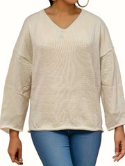  Solid V Neck Sweater Long Sleeve Pullover Jumper
