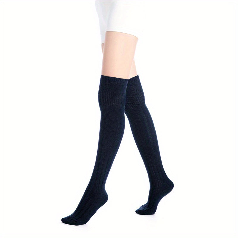 Solid Thigh High Socks College Style Over The Knee Socks Women's Stockings