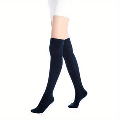 Solid Thigh High Socks College Style Over The Knee Socks Women's Stockings