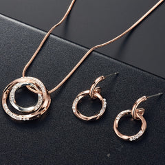 Circle Jewelry Set Inlaid Rhinestones Pendant Necklace & Dangle Earrings