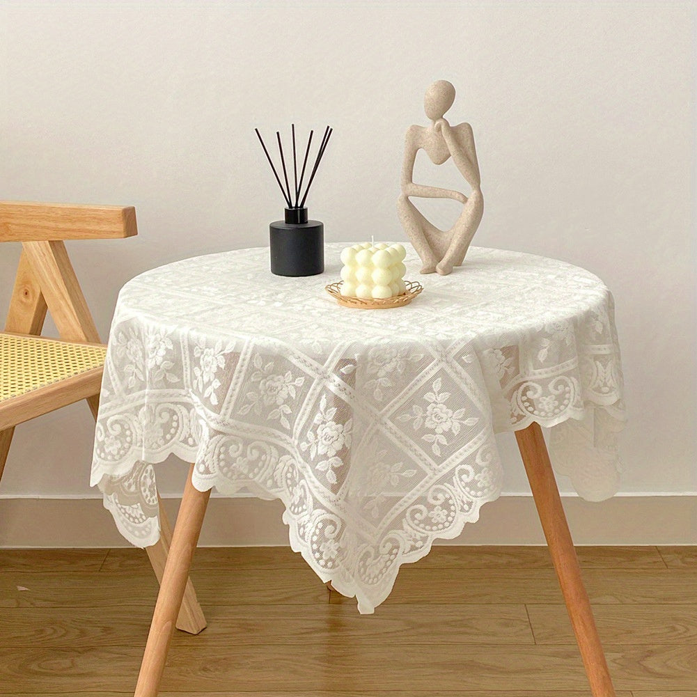 Elegant Beige Lace Tablecloth for Coffee Table or Bedside Cabinet
