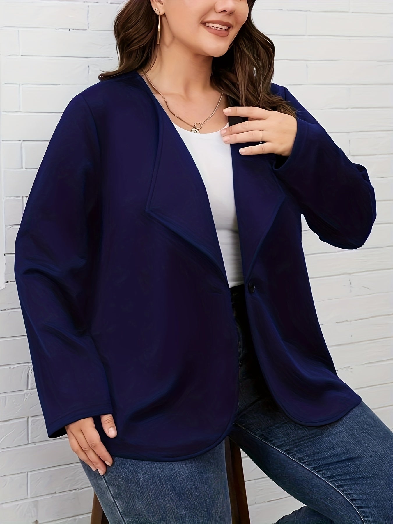  Solid Long Sleeve Open Front Blazer
