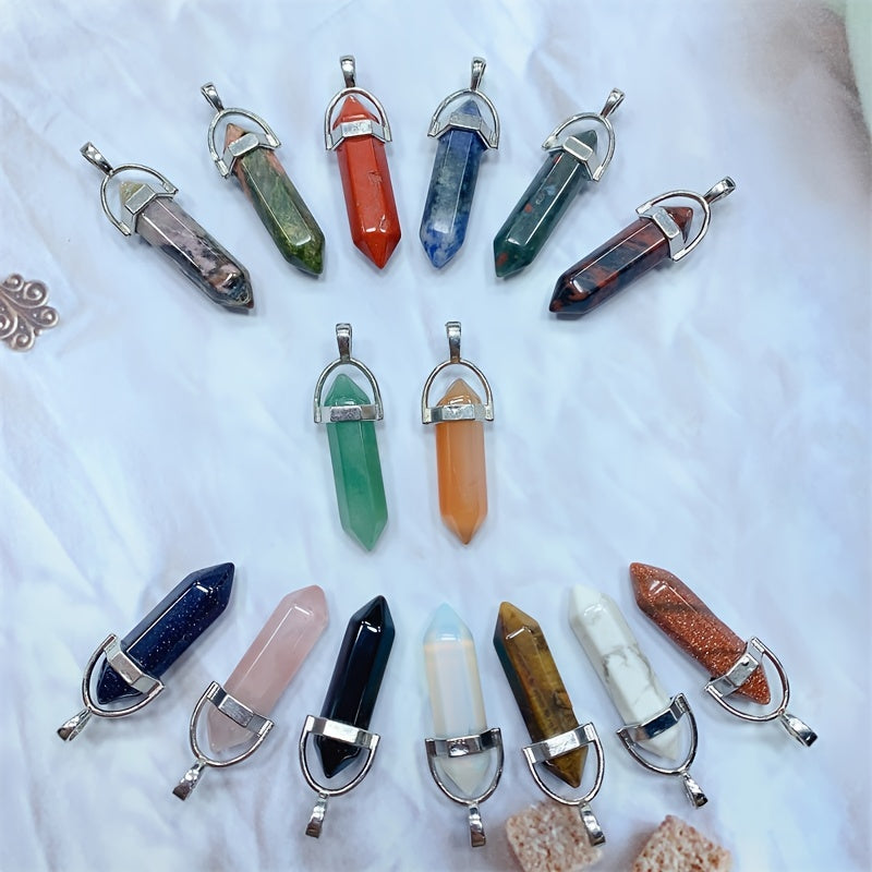 Crystal Tower Pendant Natural Quartz Point Wand Charm Obelisk 41mm