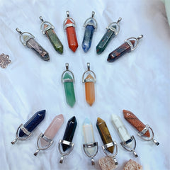 Crystal Tower Pendant Natural Quartz Point Wand Charm Obelisk 41mm