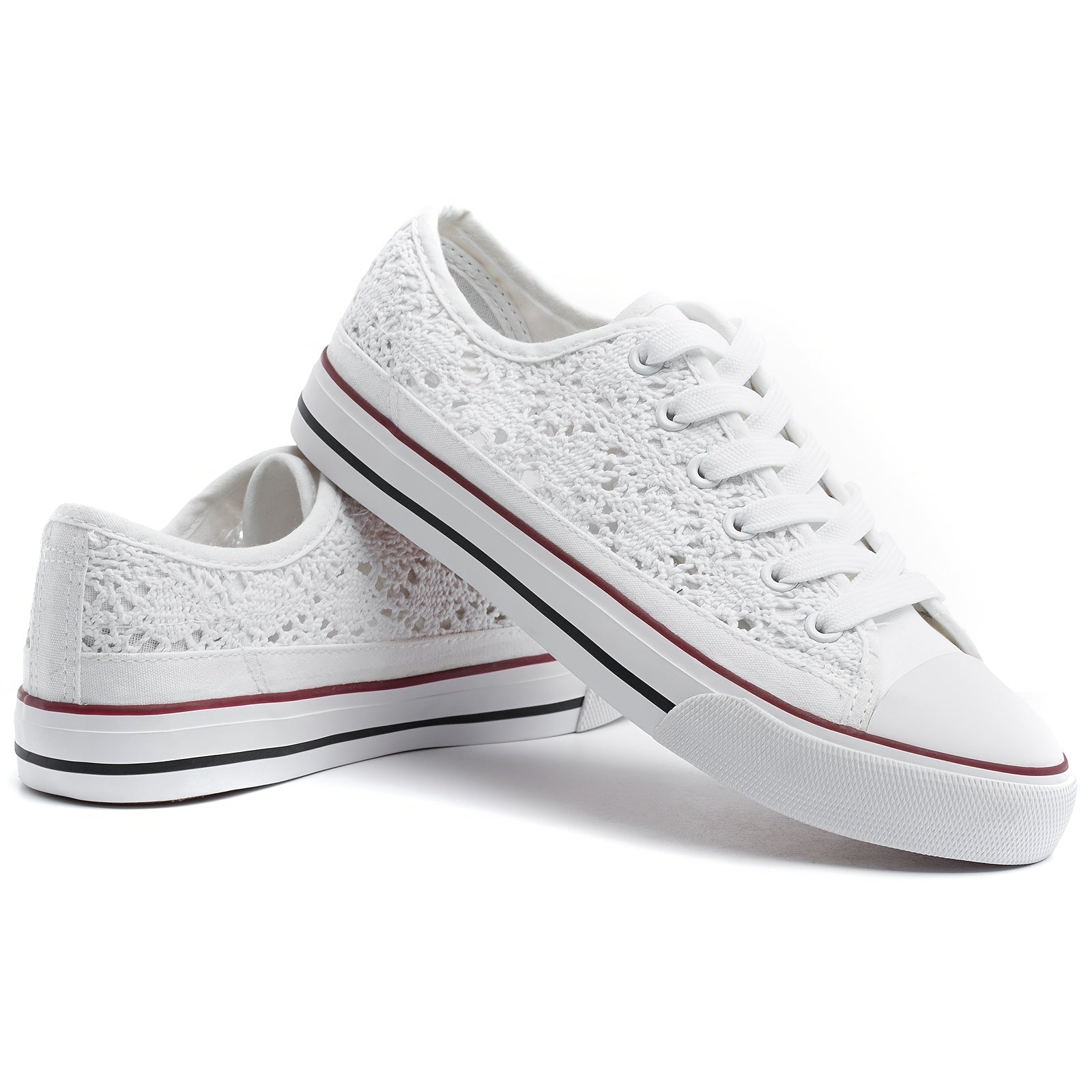 Women's Hollow Out Low Top Sneakers Lace Up Canvas Casual Walking Shoes