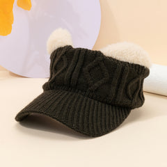 Plush Ears Baseball Cap Knit Hat Winter Gift For Her