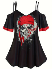 Gothic Dress Women's Skull Print Cold Shoulder Mini Cami Dress