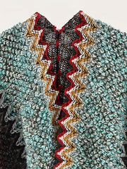  Boho Cover Up Chevron Pattern Tassel Open Front Cap