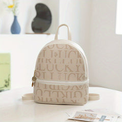Mini Letter Print Backpack Women's Faux Leather Daypack School Bag