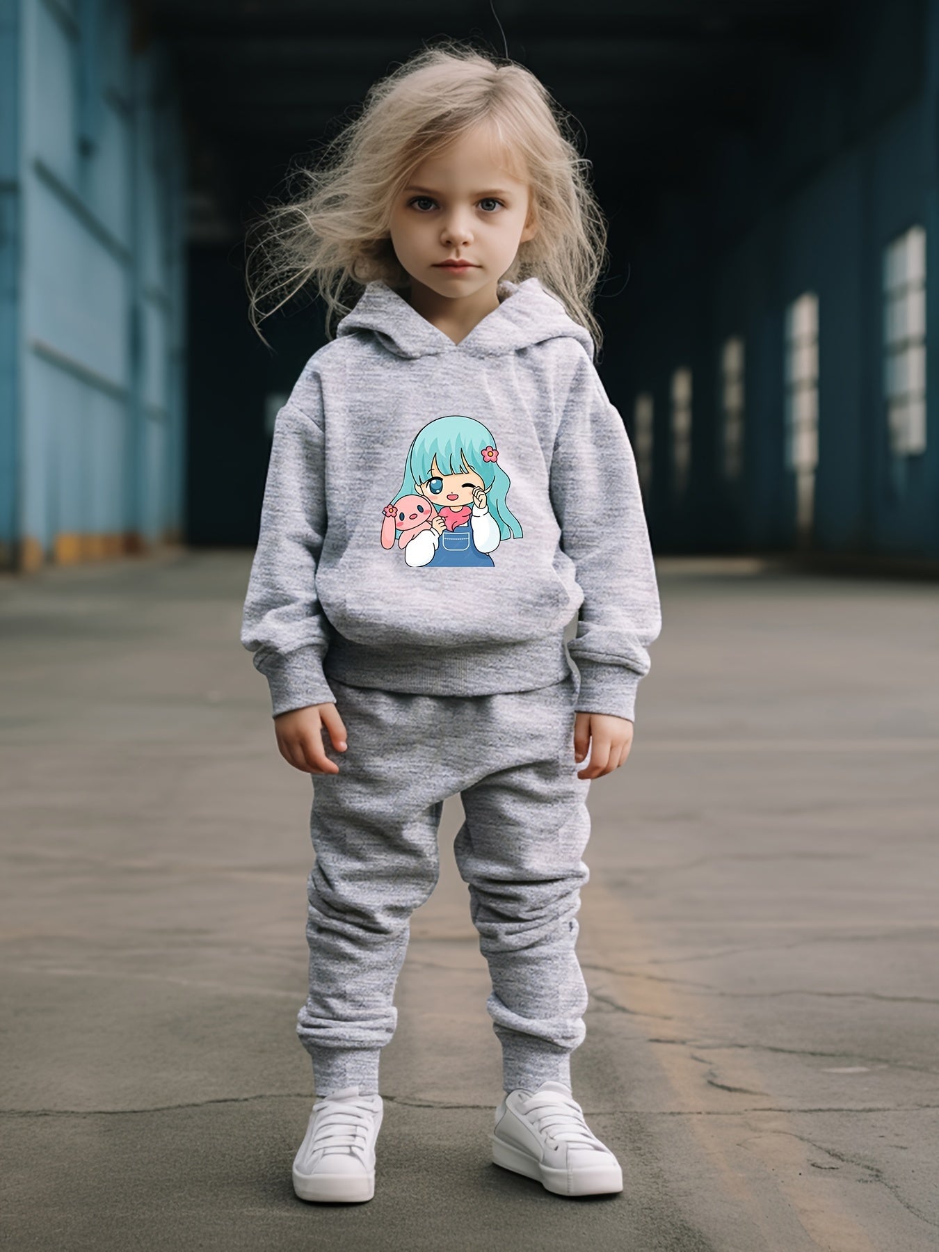 OERYUI 2pcs Cartoon Girl Print Hoodies Pants Set For Girls Boys