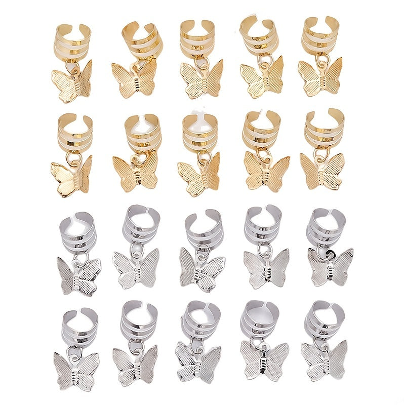 20pcs Hair Beads Spiral Coils Butterfly Dreadlock Braids Rings Clips