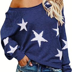  Star Print One Shoulder Sweater