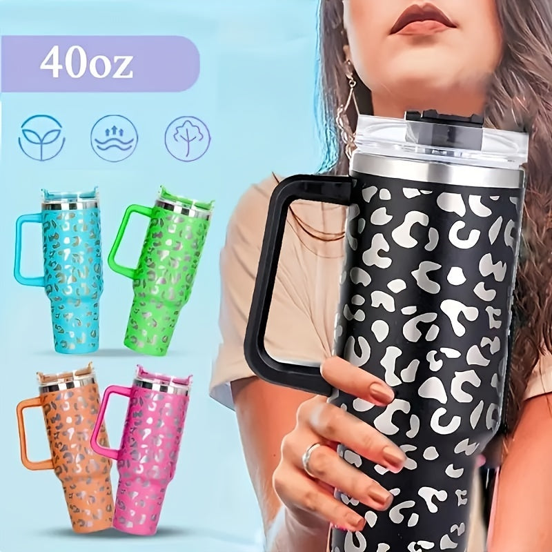 40oz Car Tumbler w/ Handle & Straw Lid Stainless Steel Vacuum Insulated Cup