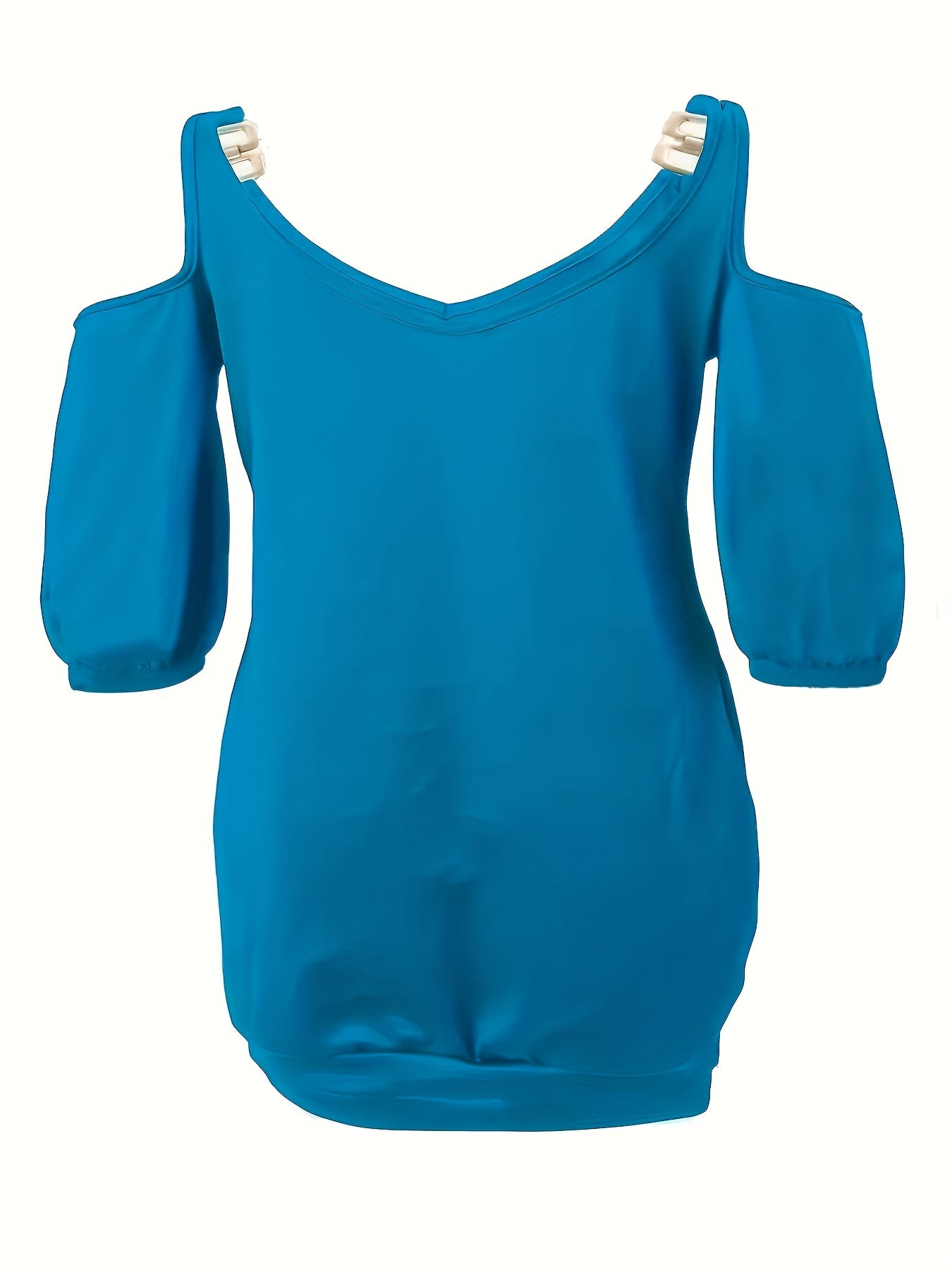  Cold Shoulder V Neck Stretch Mini Dress