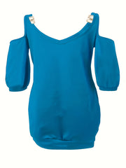  Cold Shoulder V Neck Stretch Mini Dress