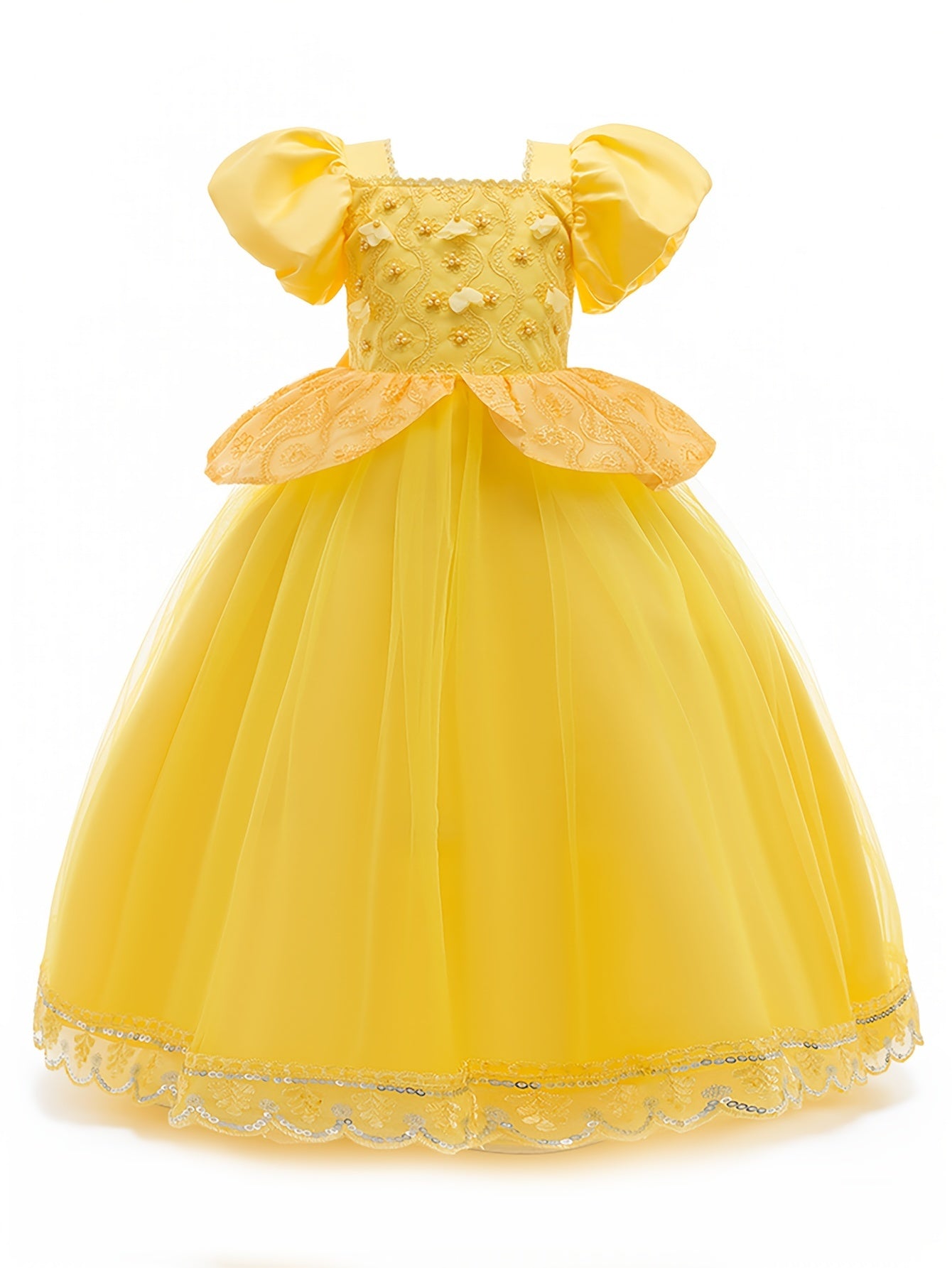 Girl's Fairy Tale Character Cosplay Costume Embroidered Puff Sleeve Mesh Dress